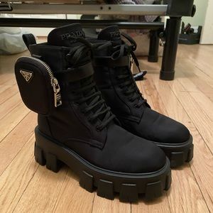 AUTHENTIC PRADA Nylon Zip Pocket Lug-Sole Combat Booties